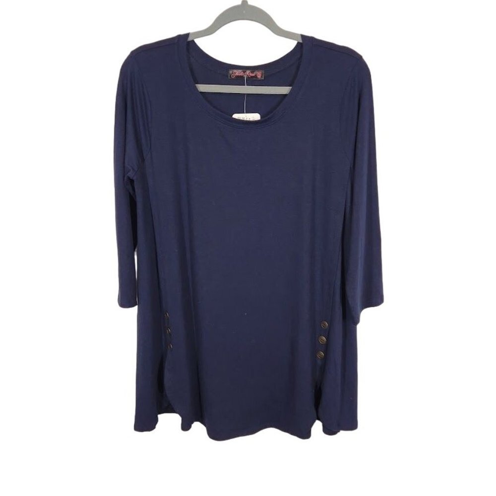 Shiela Rose Round Neck 3/4 Sleeve Jersey shirt in Navy Blue - Size XL